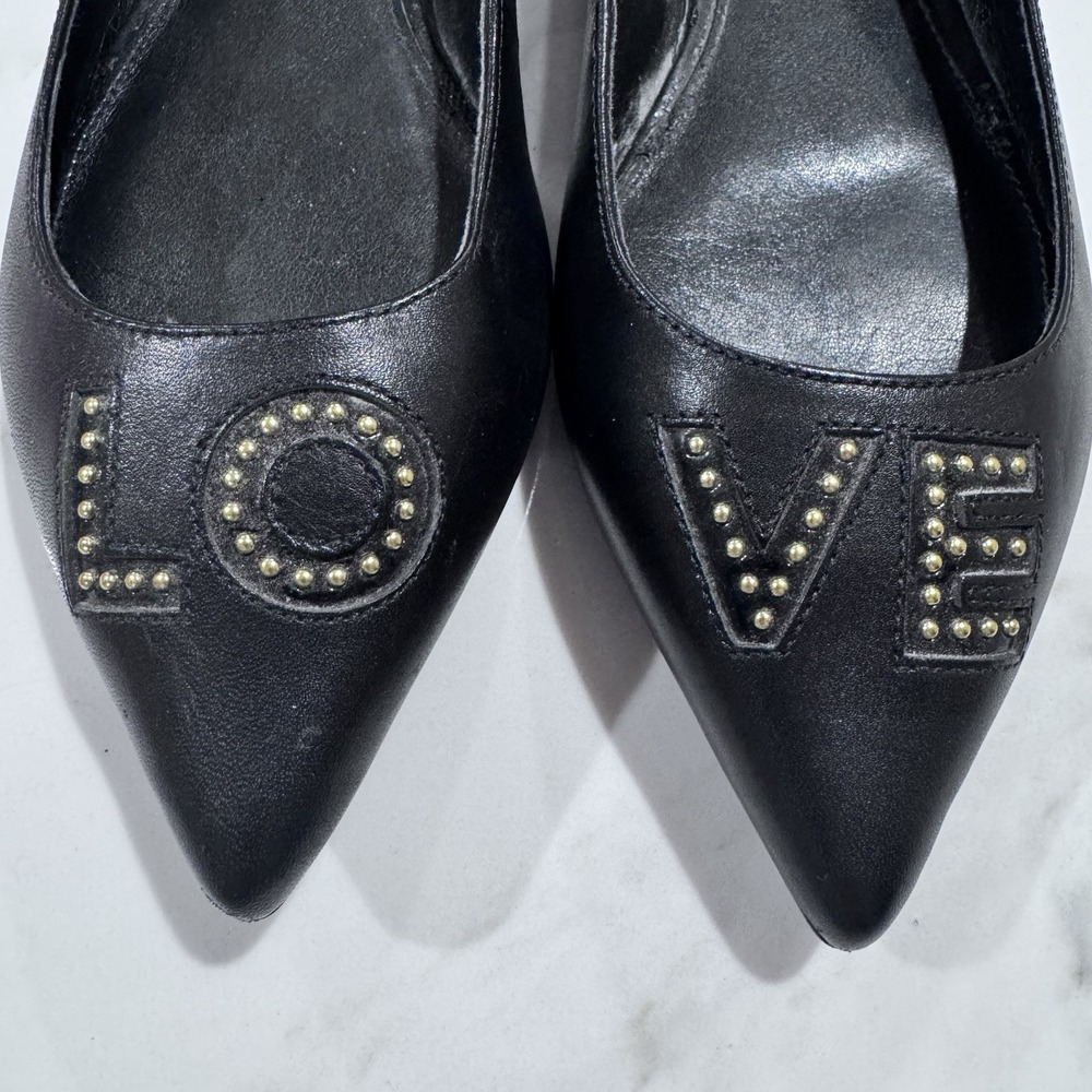 Black Pointed Toe Stud-Accent Women's Flats - Love Detail